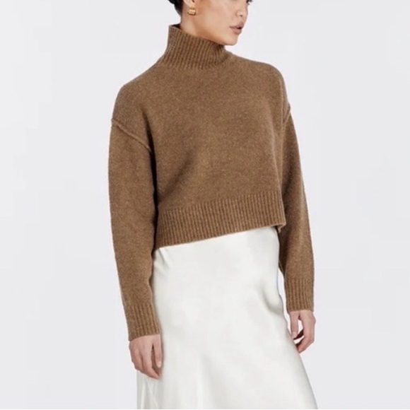 Dissh Cleo Cropped Brown Turtleneck Sweater Wool Blend Minimalist Chic